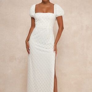 Lulus Incredible Glamour White Sequin Puff Sleeve Column Maxi Dress - Size XS